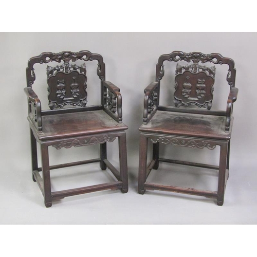 342 - A pair of Chinese Mandarin chairs of 17c style, 98cm h.