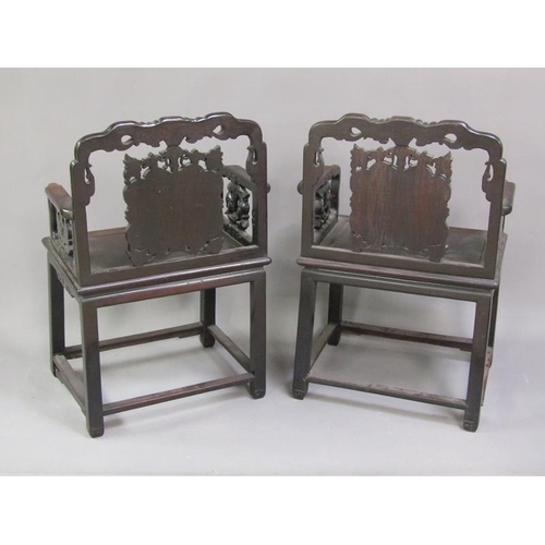 342 - A pair of Chinese Mandarin chairs of 17c style, 98cm h.