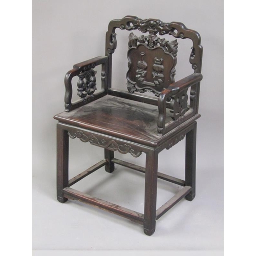 342 - A pair of Chinese Mandarin chairs of 17c style, 98cm h.