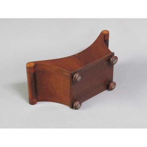 46 - A late Georgian mahogany cheese coaster with satin wood line edging and rosette motifs, supported on... 