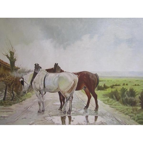 292 - Sein Blegrad 1945 (Hungarian School) - Horses in landscape, signed, oil on canvas, framed, 89cm x 12... 