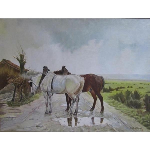 292 - Sein Blegrad 1945 (Hungarian School) - Horses in landscape, signed, oil on canvas, framed, 89cm x 12... 