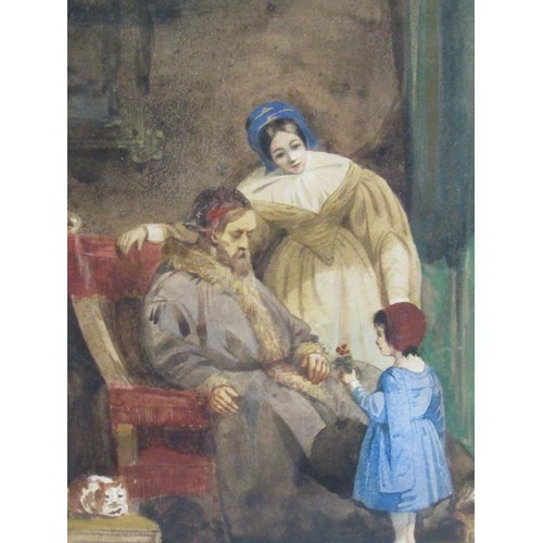 251 - Unsigned early 19c Continental - Young child presenting a flower to an elderly gentleman seated in h... 