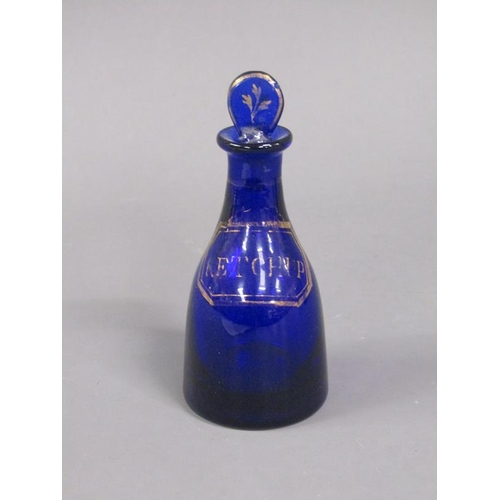 211 - A set of four Georgian Bristol blue condiment bottles and stoppers, each one named and being 'Kyan',... 