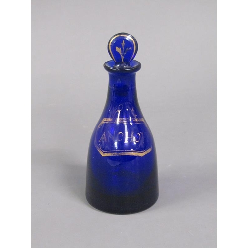 211 - A set of four Georgian Bristol blue condiment bottles and stoppers, each one named and being 'Kyan',... 