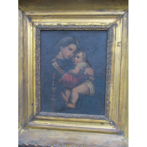 281 - Unsigned 19c, after Raphael - Madonna della Sedia, oil on canvas, framed, 20cm x 16cm.