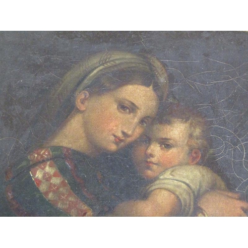 281 - Unsigned 19c, after Raphael - Madonna della Sedia, oil on canvas, framed, 20cm x 16cm.