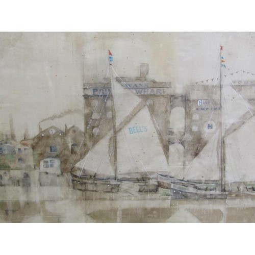 262 - Stephen Goddard - East Indian Dock - Rotherhithe, watercolour, framed and glazed, 40cm x 92cm.