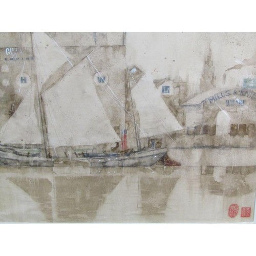 262 - Stephen Goddard - East Indian Dock - Rotherhithe, watercolour, framed and glazed, 40cm x 92cm.