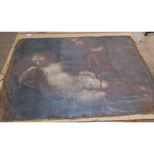 287 - A late 17c/early 18c Italian - Madonna and child, oil on canvas, unsigned, unframed, 69cm x 99cm. (I... 