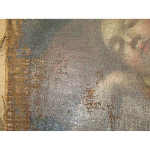 287 - A late 17c/early 18c Italian - Madonna and child, oil on canvas, unsigned, unframed, 69cm x 99cm. (I... 