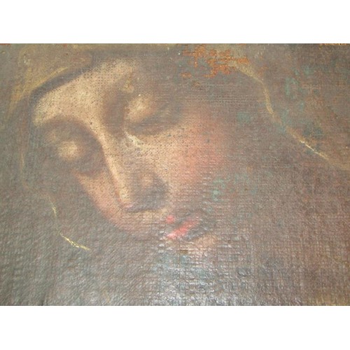 287 - A late 17c/early 18c Italian - Madonna and child, oil on canvas, unsigned, unframed, 69cm x 99cm. (I... 