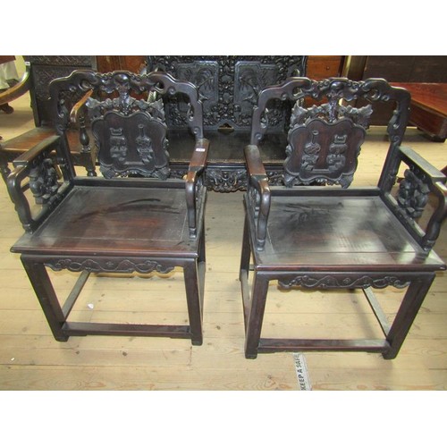 342 - A pair of Chinese Mandarin chairs of 17c style, 98cm h.