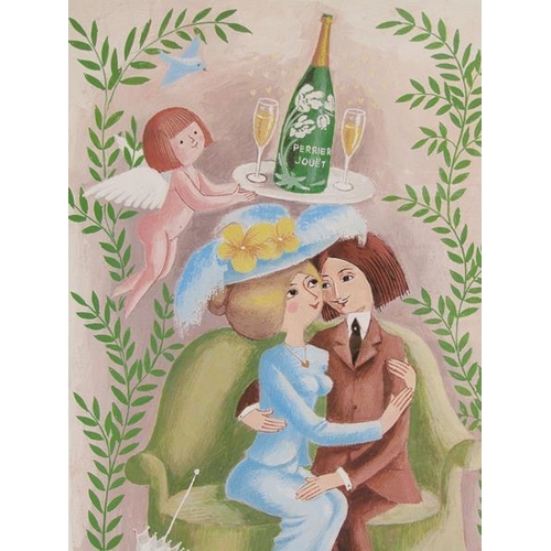 1013 - PEYNET - A PAIR, F/G COLOURED ADVERTISING PRINTS FOR PERRIER JOUET, 65CM X 48CM