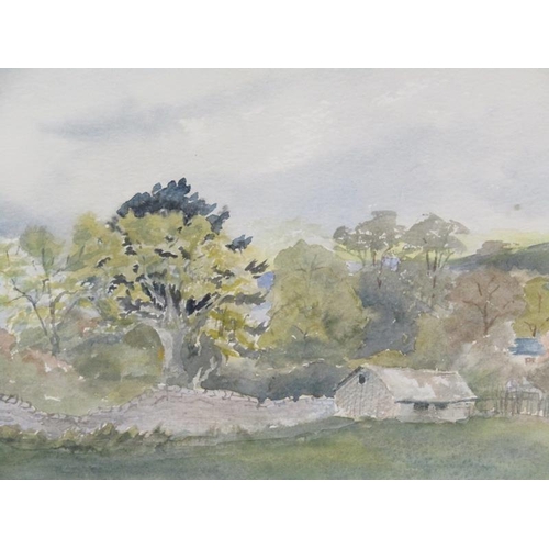 1015 - GE KINDER 1974 - STONE BUILDING AND STONE WALL, SIGNED AND DATED, F/G, WATERCOLOUR, 20CM X 28CM