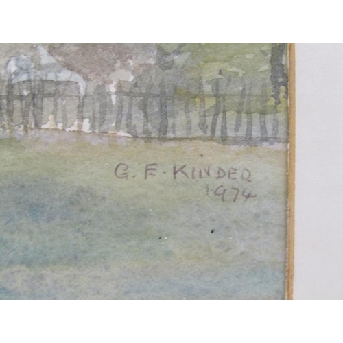 1015 - GE KINDER 1974 - STONE BUILDING AND STONE WALL, SIGNED AND DATED, F/G, WATERCOLOUR, 20CM X 28CM