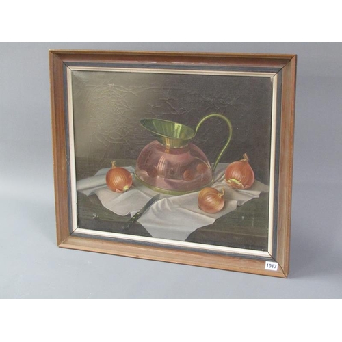 1017 - BAILEY - STILL LIFE, COPPER JUG AND ONIONS, OIL ON CANVAS, FRAMED, 44CM X 55CM