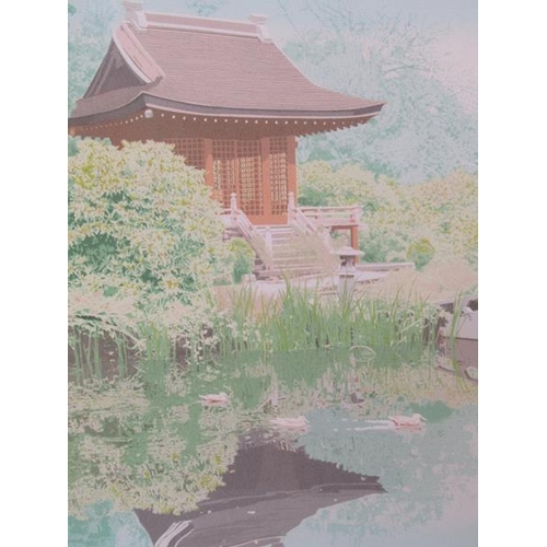 1027 - ELIZABETH BESSANT 1978 - THE JAPANESE GARDEN, FRAMED ARTISTS COLOURED PROOF PRINT, F/G, 40CM X 28CM