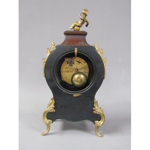 1110 - FRENCH ITALIAN MADE IMPERIAL MANTEL CLOCK WITH FLORAL MARQUETRY DECORATION AND ORMOLU MOUNTS, 37CM H