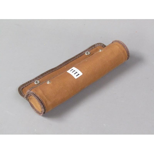 1111 - LEATHER CASED SINGLE DRAWER TELESCOPE 44CM EXTENDED, WITH CAVNAS BAG,