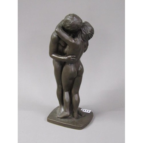 1112 - BRONZED COMPOSITE FIGURE OF A MALE AND FEMALE EMBRACING, 33CM H