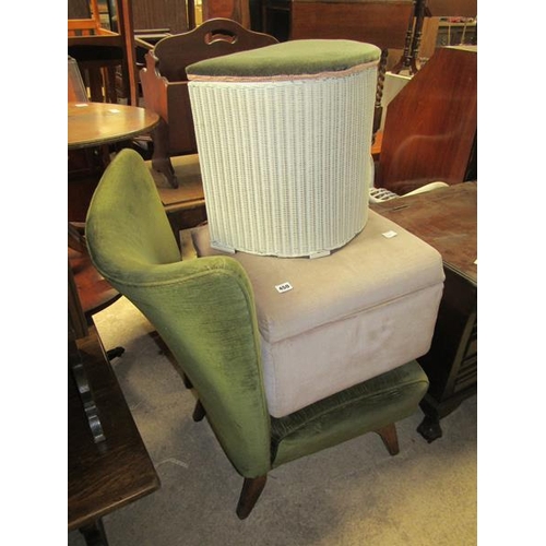 450 - BEDROOM CHAIR, STOOL, LLOYD LOOM LINEN BASKET