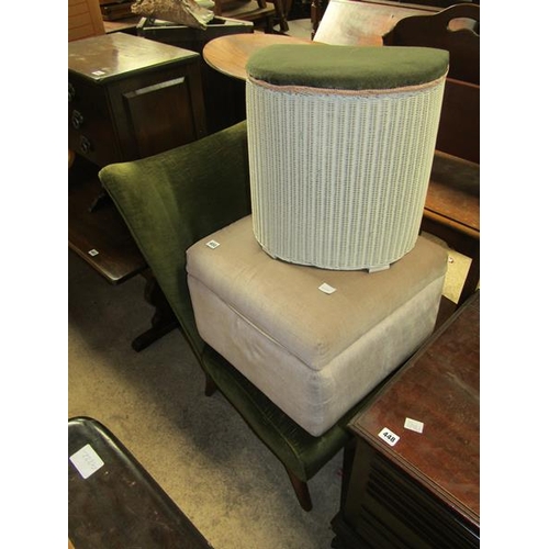 450 - BEDROOM CHAIR, STOOL, LLOYD LOOM LINEN BASKET