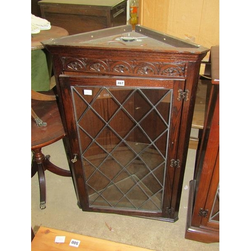 467 - OAK GLAZED CORNER CUPBOARD