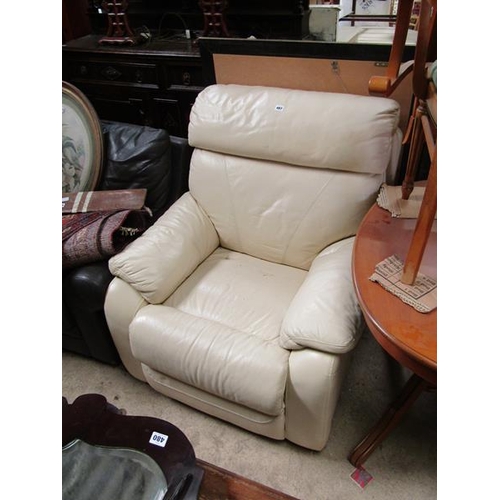 487 - LEATHER UPHOLSTERED ARMCHAIR