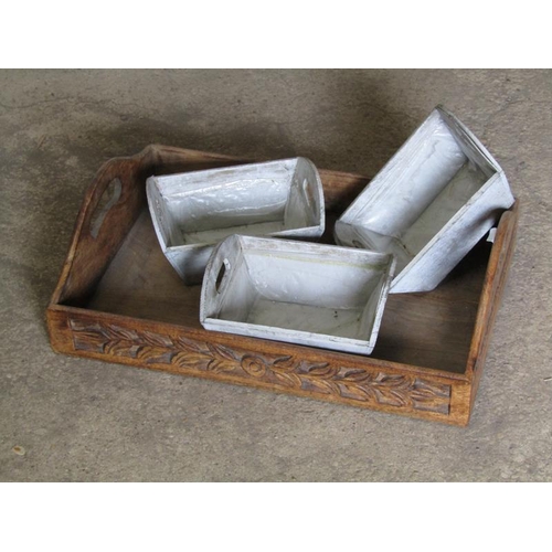 584 - TRAY AND THREE WOODEN BOWLS