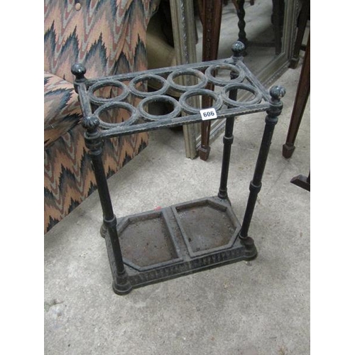 606 - VICTORIAN COALBROOKDALE STYLE STICK STAND AND A BRASS HOT PLATE