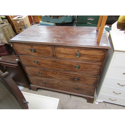 631 - GEORGIAN MAHOGANY CHEST OF TWO SHORT AND THREE LONG DRAWERS