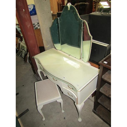 640 - CREAM SERPENTINE FRONTED DRESSING TABLE AND STOOL