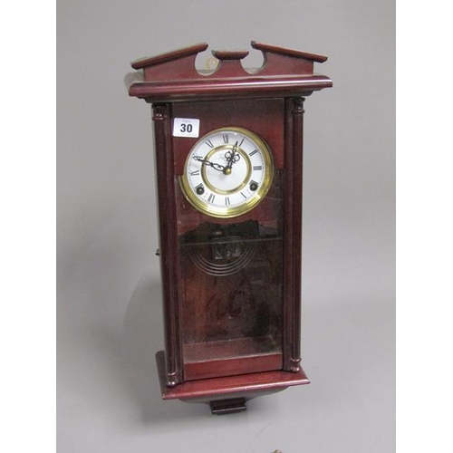 30 - PENDULUM WALL CLOCK IN MAHOGANY CASE