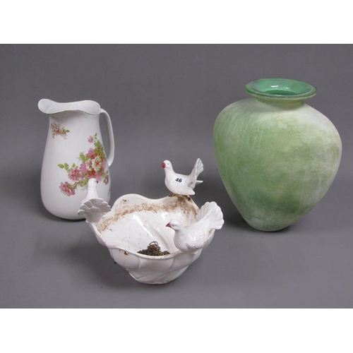 46 - COLLECTION OF CERAMICS TO INCL TWO WASH JUG AND BOWLS, AND GLASS VASE