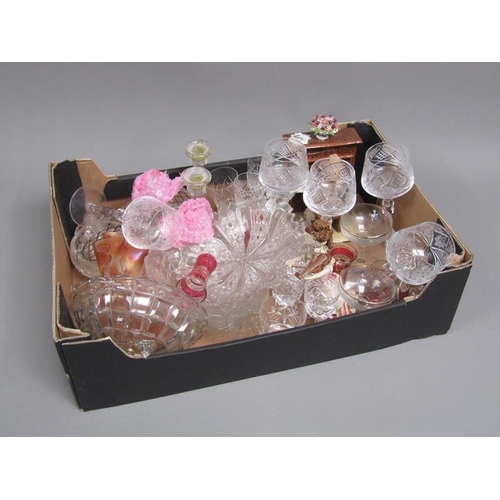 66 - BOX OF CRYSTAL AND MOULDED GLASSWARE TO INCL BOHEMIAN WINE HOCKS