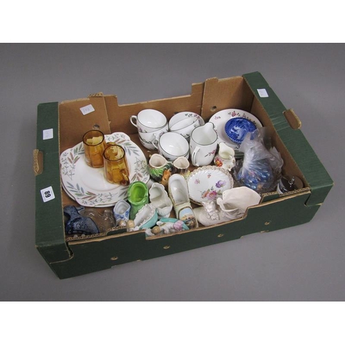 89 - BOX OF MIXED CERAMICS - PORCELAIN SHOES, TEAWARES ETC