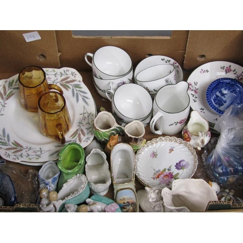 89 - BOX OF MIXED CERAMICS - PORCELAIN SHOES, TEAWARES ETC