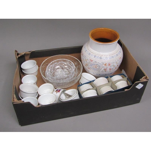 96 - BOX OF CERAMICS AND CRYSTAL WARE TO INCL ROYAL WORCESTER RAMEKINS