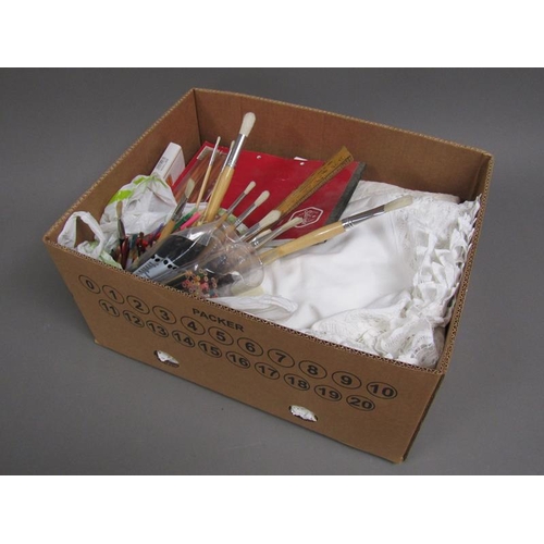 105 - BOX OF LINEN AND EMBROIDERY