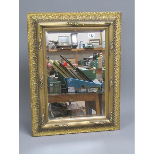 127 - FRAMED OILS, PRINTS, GILT FRAMED BEVEL EDGE WALL MIRROR