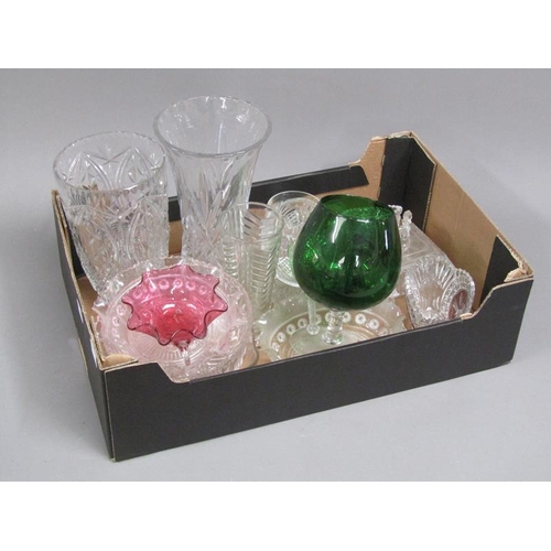 144 - BOX OF CRYSTAL AND MOULDED GLASSWARE