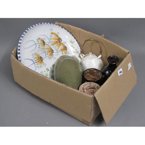 166 - BOX OF MIXED STUDIO POTTERY