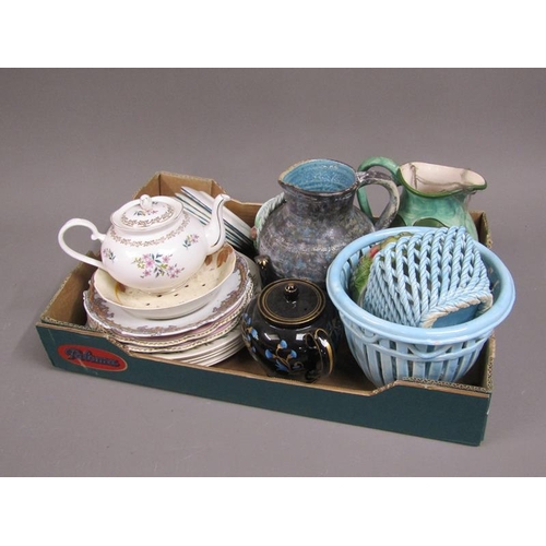 167 - BOX OF MIXED CERAMICS - TEA AND TABLE WARES; STUDIO POTTERY