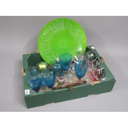 176 - BOX OF ART GLASS & WINE GLASSES