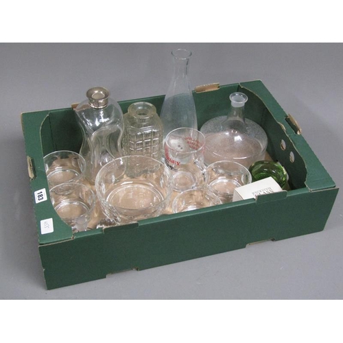 183 - BOX OF GLASSWARE TO INCL DECANTERS