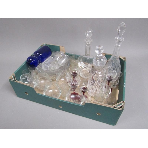 194 - BOX OF CRYSTAL GLASSWARE TO INCL DECANTERS AND LABELS