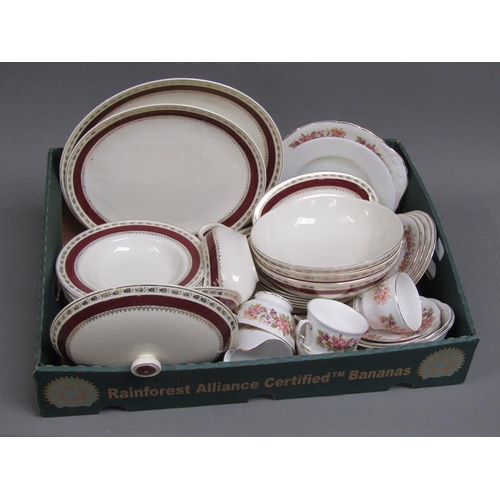 195 - BOX OF TEA AND TABLEWARE TO INCL COLCLOUGH