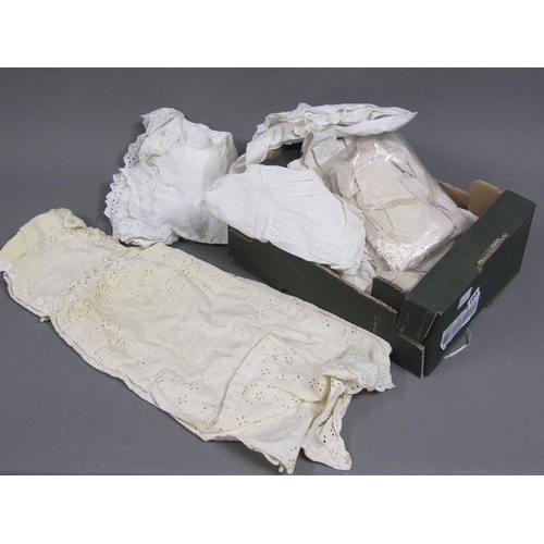 203 - BOX OF ANTIQUE EMBROIDERED COTTON CLOTHING ETC