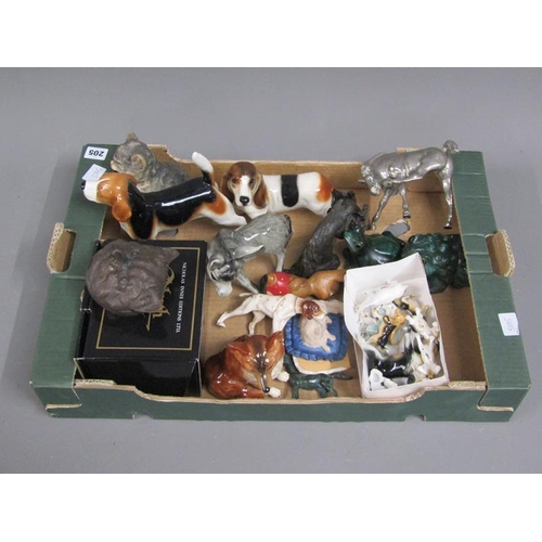 205 - BOX OF ANIMAL ORNAMENTS, CHINA & RESIN